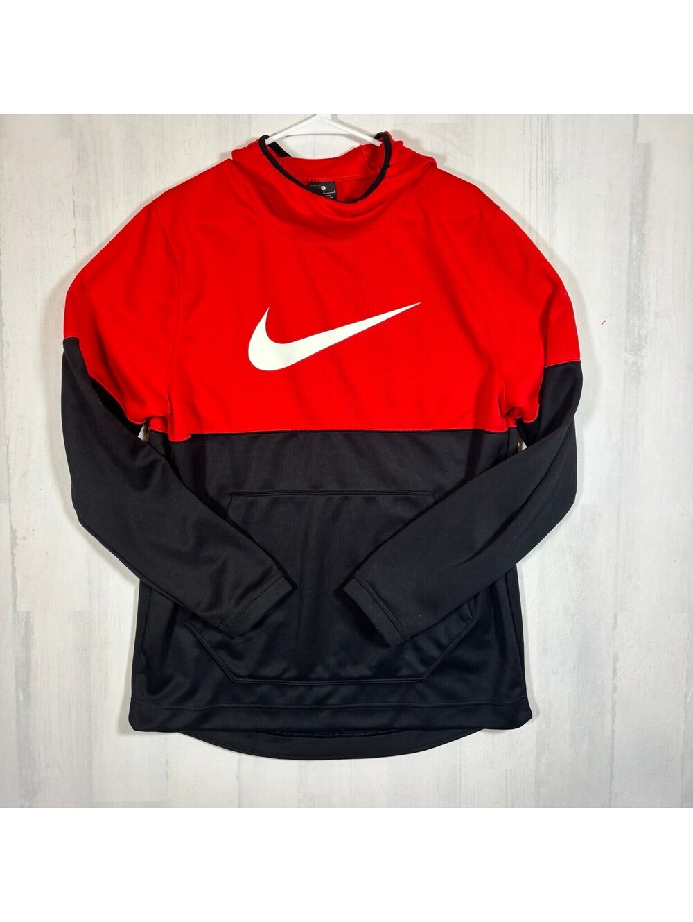 Nike Dri-FIT Hoodie Mens L Red Black Big Swoosh Pullover Athletic